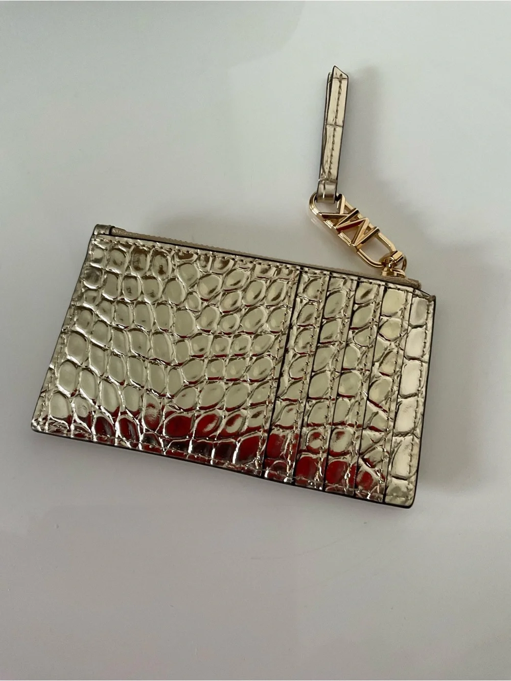 Michael Kors Metallic Gold Croc-Embossed Card Holder
